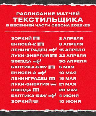 Опубликовано расписание игр «Текстильщика» во второй части Первенства России