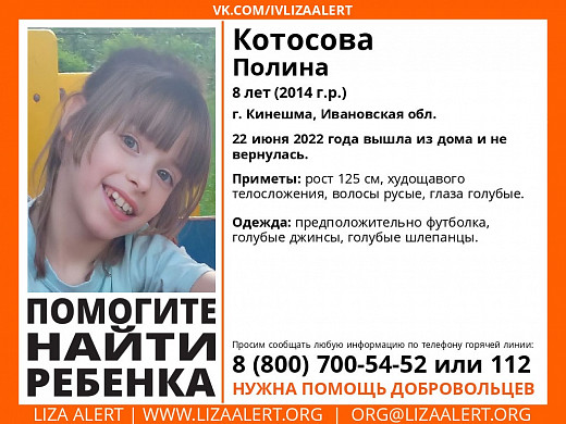 В Ивановской области пропала 8-летняя девочка
