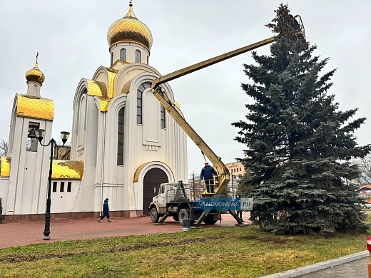 В Иванове на площади Победы украшают живую ель