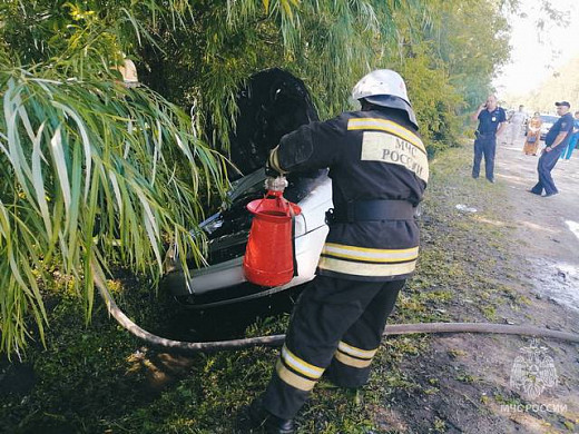 В Заволжске машина вылетела в кювет и загорелась