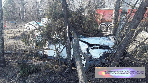 В Ивановском районе водитель сбил остановку и въехал в дерево