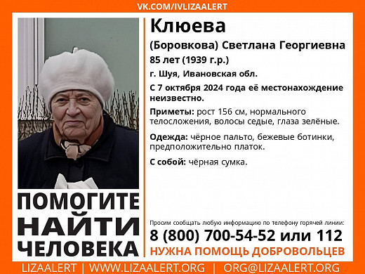 В Шуе разыскивают 85-летнюю женщину 