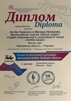  Танцоры из Родников стали лауреатами Международного конкурса Inclusive Dance 
