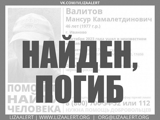 Пропавший 1 октября ивановец найден погибшим