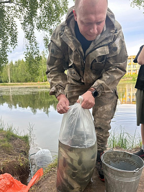 В Новоталицкий пруд дети выпустили белых амуров и толстолобиков