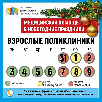 В новогодние праздники медучреждения региона будут работать по особому графику