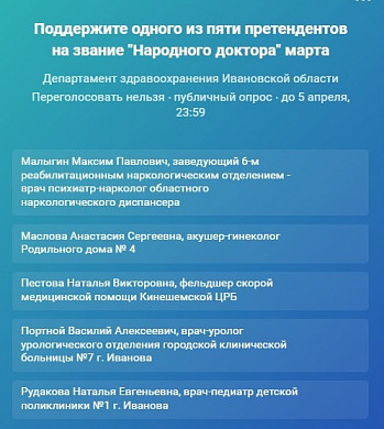 Определены 5 претендентов на звание «Народный доктор» марта