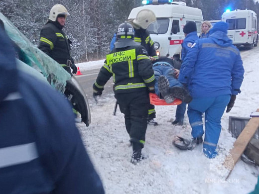В результата аварии в Палехском районе мужчина оказался зажат в микроавтобусе