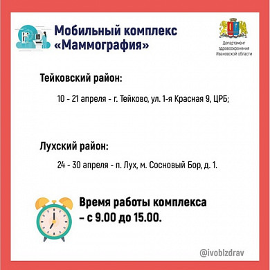Опубликован апрельский график работы передвижного маммографа Шуйской ЦРБ